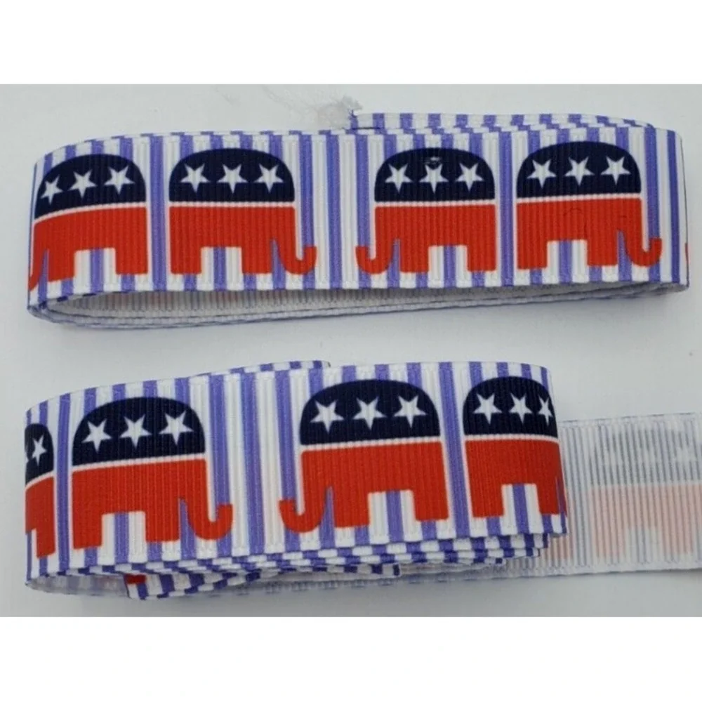 Republican GOP Elephant Ribbon Red‎ White Blue Grosgrain Craft 2 Pcs 36in & 68in